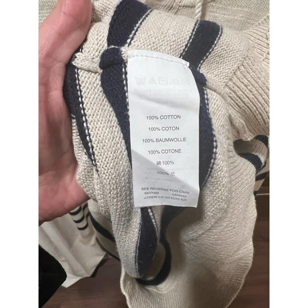 J.Crew Striped Knit Hooded Henley Sweater Kangaroo Pocket L Nautical Preppy